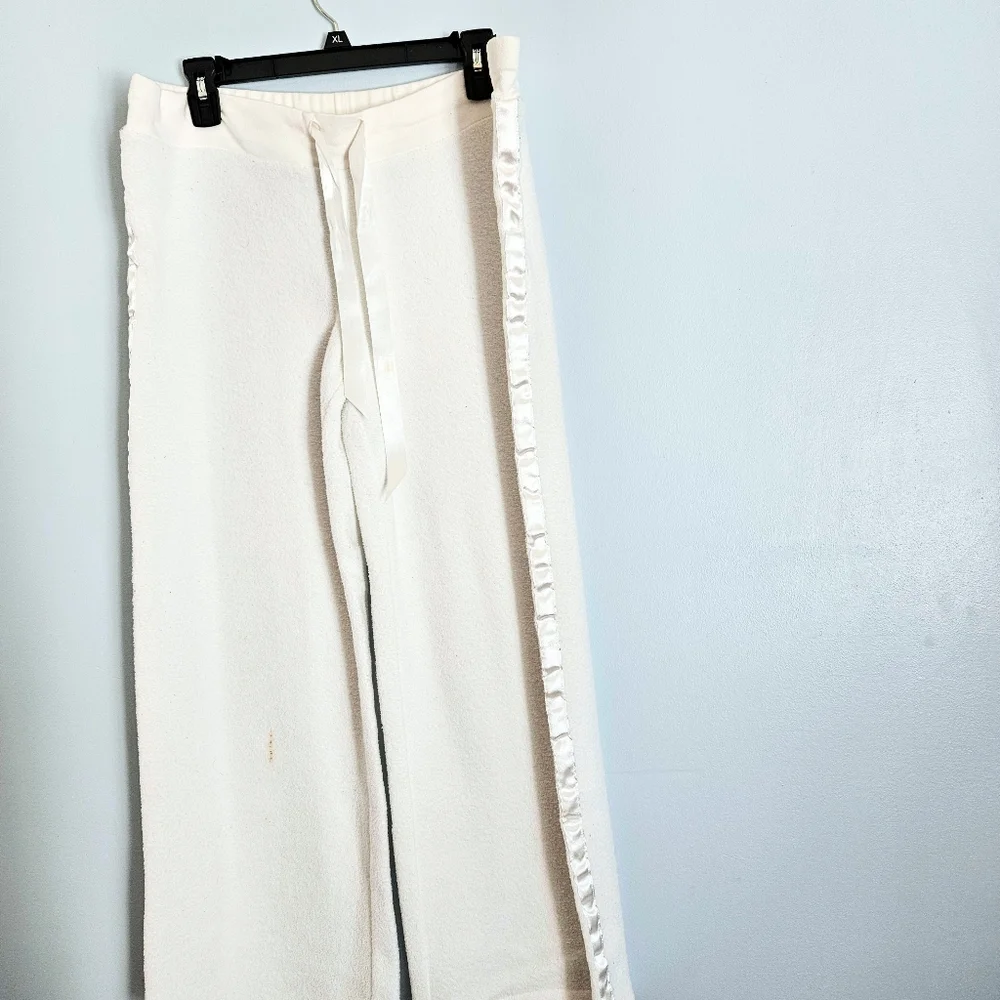 JLO Cream White Terry Hooded Robe Top & Pants w/ Satin Sports Stripe Size Large - Picture 13 of 14